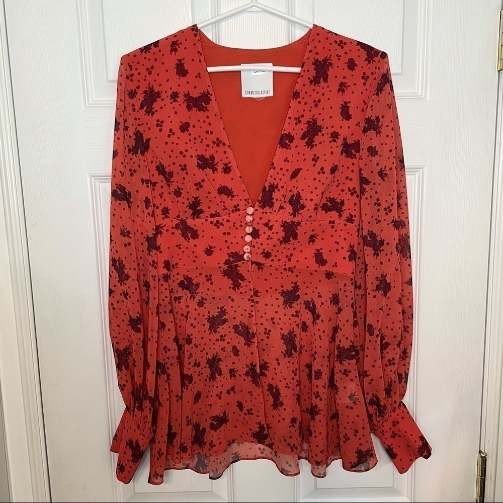 c/meo Collective Flowy Coral orange floral Long sleeve Blouse Small